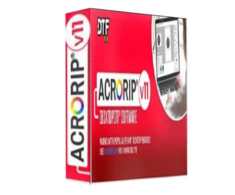 Acrorip v11.2 interface — RIP software for DTF, DTG, and UV printing with white ink management and advanced color layering